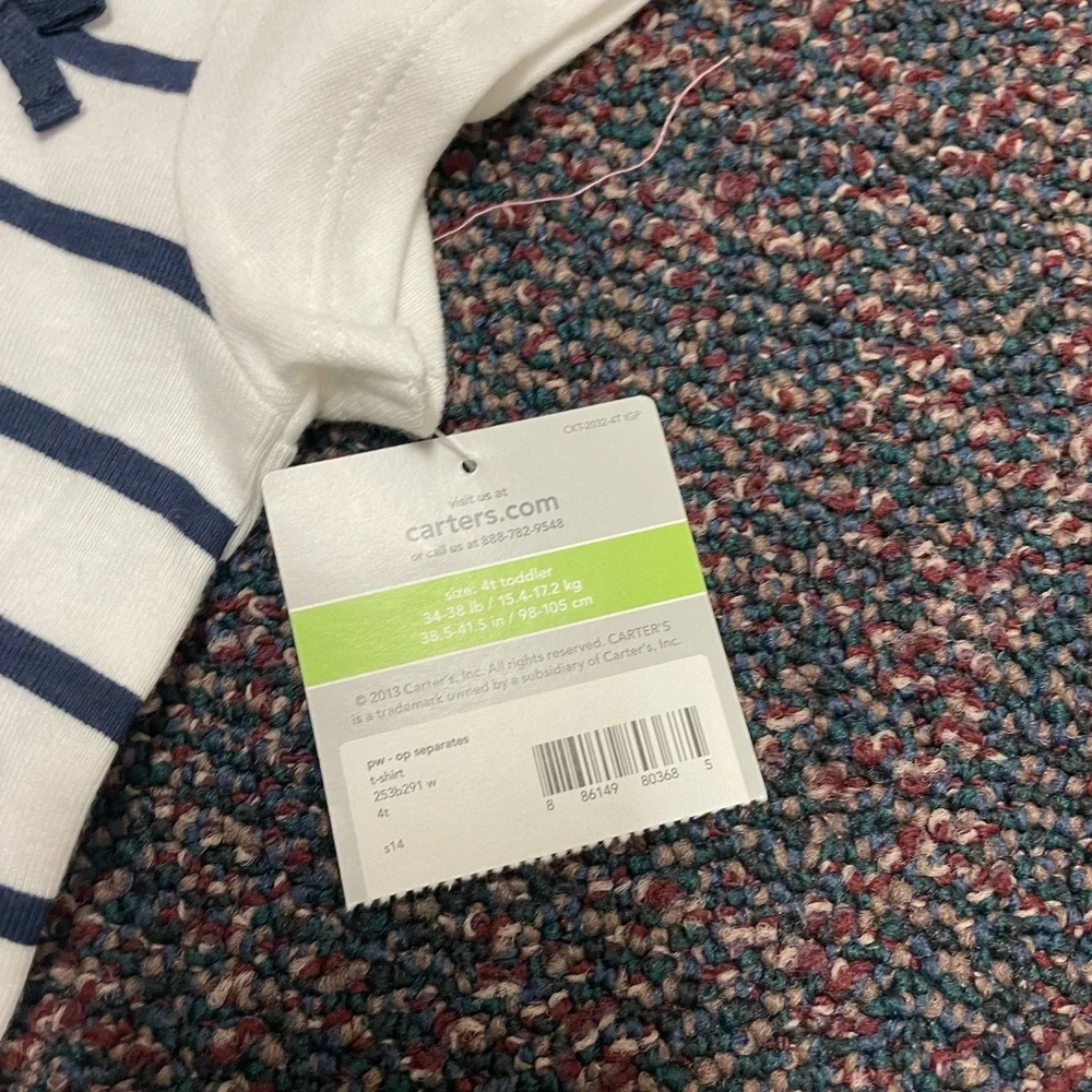 Carter's White Short-Sleeve Tee with Navy Stripes and Bow